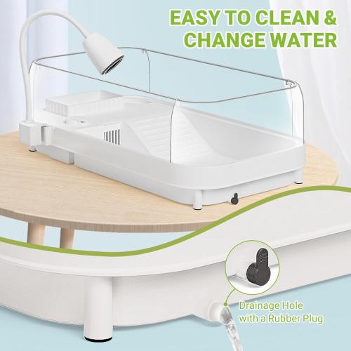 Large Turtle Tank Kit (Tank Lamp Filter), Acrylic Turtle Tank Starter Kit with Heightened and Curved Fences, Bottom Drainage, Multi-Function Areas