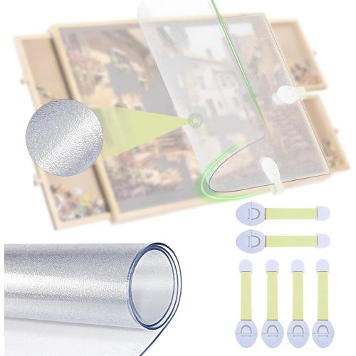 Size 34x26 1500 Pieces Puzzle Board Cover Mat, 34x26 Jigsaw Puzzle Table Cover with Locking Buckles, Transparent and Frosted Replacement Cover (Cover Mat Only)