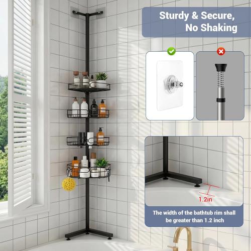 Corner Shower Caddy Standing, 4-Tier Sturdy Rust-Resistant Shower Corner Shelf Organizer, Shower Organizer Corner Universal Fit for Any Bathroom Height