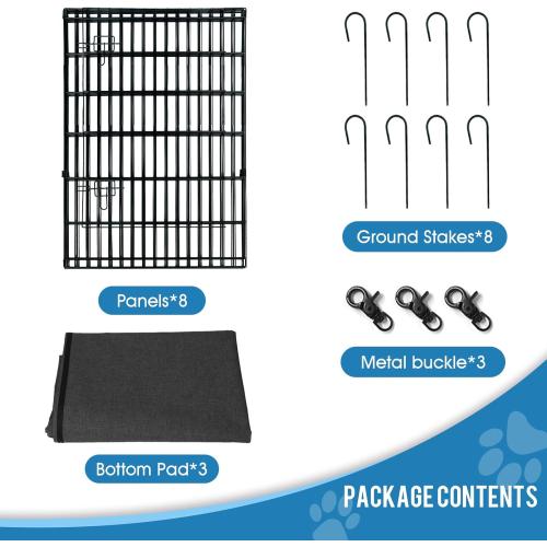 Peekaboo Dog Pen Pet Playpen Dog Fence Indoor Foldable Metal Wire Exercise Puppy Play Yard Pet Enclosure Indoor Outdoor 8 Panels 36 Inch with Bottom Pad/Top Cover(Black 36 Bottom Cover)