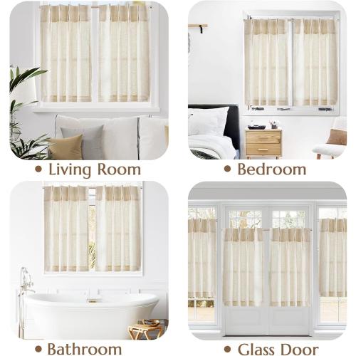 jinchan Linen Pinch Pleated Kitchen Curtains 24 Inch 2 Panels Natural Linen Tier Curtains Back Tab Beige Farmhouse Cafe Light Filtering Small Window Drapes for Bathroom Laundry Room Beige