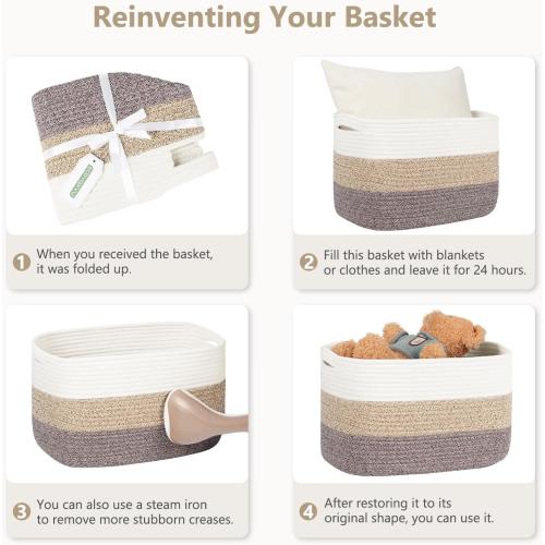 ECDYQXVU 15x10x9 Inch Woven Cotton Rope Storage Basket, 2 Pack
