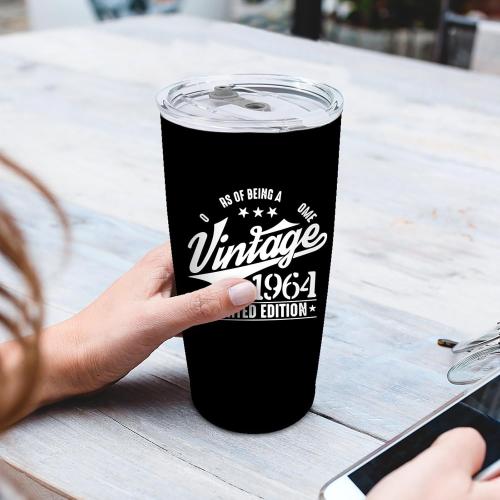 Vintage 60 Year Of Being Awesome Tumbler Coffee Tumbler 20 oz Tumbler with Lid and Straw Insulated Tumblers Stainless Steel Tumblers Funny Gifts for Women