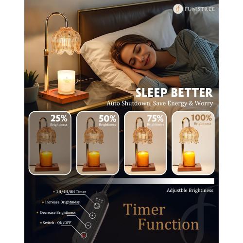 Flower Candle Warmer Lamp with Timer & Dimmer, Adjustable Height Candle Warmer, Birthday Gifts for Women Mom, House Warming New Home Decor, Wax Warmer with 2 Bulbs for Jar Candles