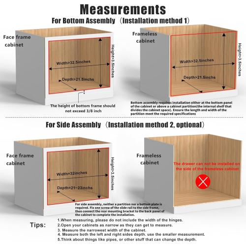 32''W x 21''D x 3''H Pull Out Cabinet Drawer Soft Close Slide Out Wood Organizer for Kitchen, Finished, Bottom and Side Assembly (Wood Drawer Part Width is 31inch)