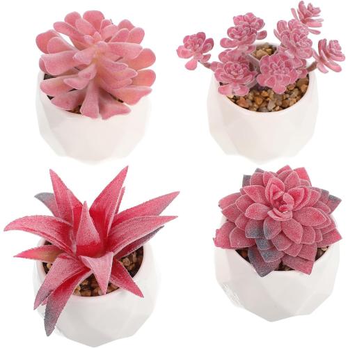 Artificial Succulents Bonsai Set 4pcs, Realistic Fake Succulent Plant Pots, Vivid Desktop Potted Plants Décor for Home Office Decoration