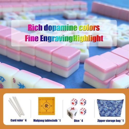 American Mini Mahjong Set 166 Mahjong Tiles 0.9-inch American Mahjong Game Pink Set Thickened Mah-Jongg Tiles Bag Mahjong Tile Set