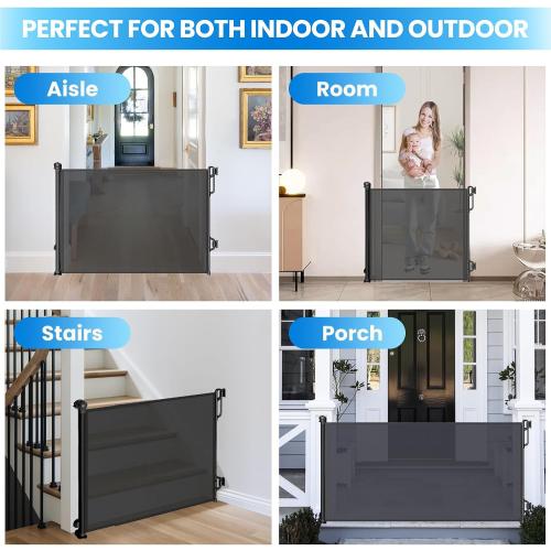Retractable Safety Baby Gate or Mesh Dog Gate,Durable Portable Mesh Retractable Gate,Easy to Use for Stairs, Doorways, Hallways, Indoor, Outdoor, 33.5 Tall, Up to 45 Wide, Black
