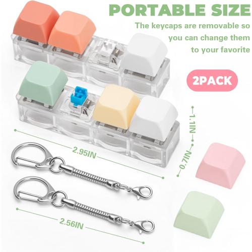 Keyboard Fidget Toy for Adults 2 PCS Slient & Clicky Fidget Keyboard Keychain Clicker Sensory Toys for Anxiety Stress Relief (Pink&Green, 2P-4 in 1)