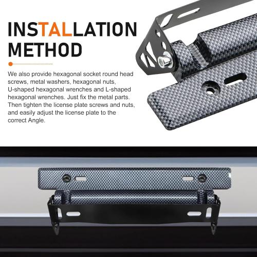 Car License Plate Mount, Adjustable Flip Up License Plate Relocator Bracket, Stable Car Front/Rear License Plate Holder, Universal Racing Style Modification Accessories (Carbon Fiber)