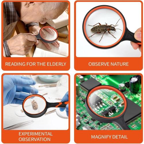 Magnifying Glass, 65mm Hand-Held 10X Reading Magnifier with Non-Slip Rubber Grip, Good for Senior Reading