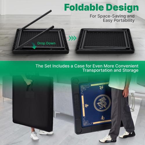 Queensell 35 Folding Game Table, Domino Table, Mahjong Table with Heavy-Duty Legs - 35 x 35 x 27 Inches with Storage Bag Double Sided Mat