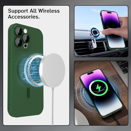 Magnetic for iPhone 15 Pro Max Phone Case for Women, Matte Luxury Soft Metallic Luster Design with Camera Lens Protector, Compatible with Magsafe Case for iPhone 15 Pro Max 6.7-Green