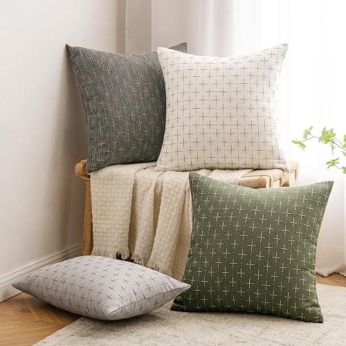 MIULEE Pack of 2 Decorative Vintage Burlap Linen Throw Pillow Covers Modern Farmhouse Pillowcase Rustic Woven Textured Cushion Cover for Sofa Couch Bed 18x18 Inch Olive Green