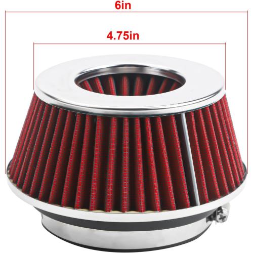 Universal Clamp-On Air Filter Fits 3 In /3.5 In /4 In Three Different Size, Height: 2.625 In, Base 6 In, Top 4.75 In, High Flow Round Tapered Washable For Car and Motorcycle
