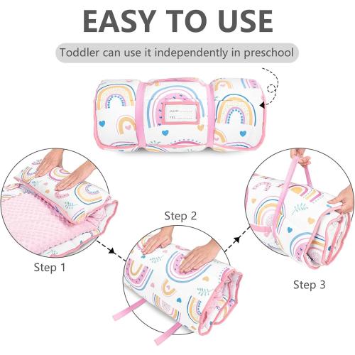 Primlect Toddler Nap Mat Extra Large Thickened 55''x35'', Soft Sleeping Bag with Detachable Minky Blanket and Pillow, Portable for Daycare, Preschool, Kindergarten, Travel, Boys and Girls