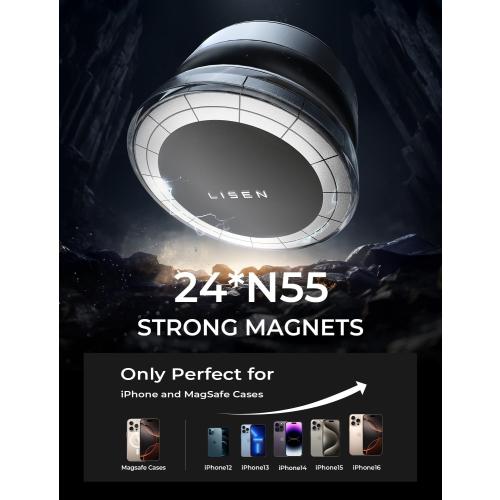 LISEN Suction Phone Mount, Content Creator Vlogging Portable Super Stable Electric Vacuum Magnetic Phone Holder, 360 Adjustable Travel Multi-Scene TikTok for iPhone 17 Pro Max Air 16e 16 15 Kits