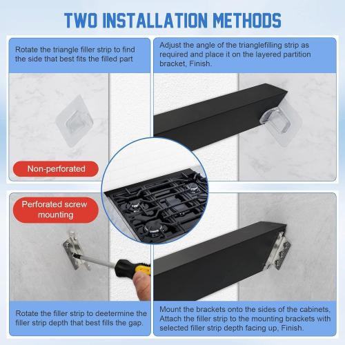 Slide-in Range Rear Filler Kit W10113901A, Stove Gap Universal Triangular Filler Strip, Cooktop Trim Kit Between Stove and Backsplash for Whirlpool & Most Brand, Durable Aluminum, Black