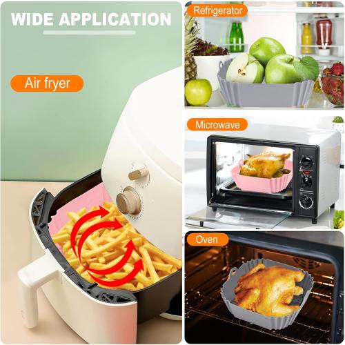 2 PCS Square Silicone Air Fryer Liners - 8 Inch Air Fryer Reusable Liners - Kitchen Accessories - AirFryer Inserts for 4 to 7 QT Oven Microwave Accessories (Grey   Pink)