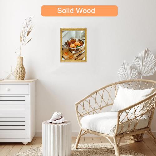 Wood 11x13 Frame Gold, Ornate Natural Wooden 13x11in Picture Frames, Modern Golden 11 x 13inch Gallery Photo Pic Frame with HD Plexiglass, Horizontal Vertical Wall Mounting Tabletop Display 1Pcs