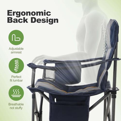 LET'S CAMP Folding Camping Chair Oversized Heavy Duty Padded Outdoor Chair with Cup Holder Storage and Cooler Bag, 450 LBS Weight Capacity, Thicken 600D Oxford,2 Pack