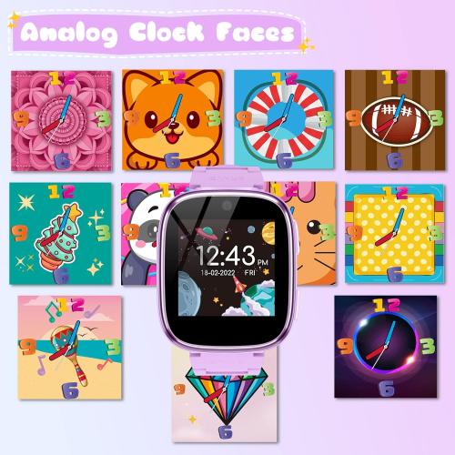 Kids Smart Watch Girls Boys - Smart Watch for Kids Game Watch Gifts for 4-12 Years Old with 15 Games Camera Alarm Video Music Player Pedometer Flashlight Birthday Gift Toys for Boys Girls (Purple)