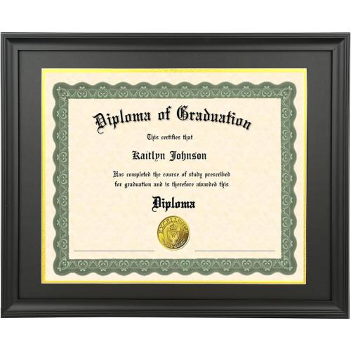 BLACK FRAME LTYHHK 12x15 Diploma Frame Solid Wood Black, Displays 12x15 Diplomas with Black Over Gold Mat or 16x20 Inch Without Mat, 12x15 Diploma Frame 12x15 inch Certificate Frames (L23B1620BG1215)