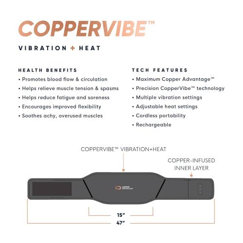 Copper Compression CopperVibe Vibration   Heat Therapy Back Wrap Vibrating Heating Massager Pad for Lower Back Pain Relief, Lumbar Muscles, Herniated Disc - Treatment Brace Device for Women & Men