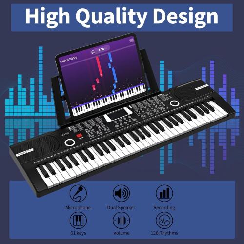 61 keys keyboard piano, Electronic Digital Piano with Built-In Speaker Microphone, Sheet Stand and Power Supply, Portable piano Keyboard Gift Teaching for Beginners