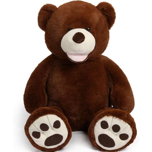 DOLDOA Giant Teddy Bear Plush Gift for Baby Shower, Life Size Stuffed Animal with Footprints, Dark Brown