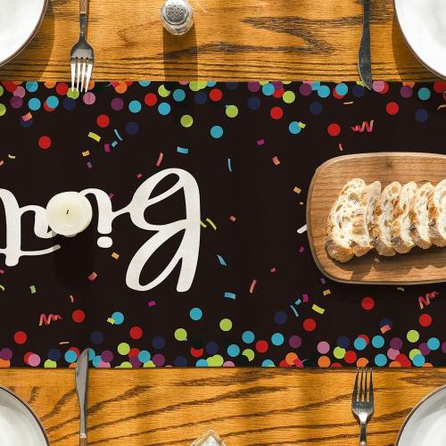 Artoid Mode Polka Dot Black Happy Birthday Table Runner, Seasonal Kitchen Dining Table Decoration for Home Party Decor 13x72 Inch