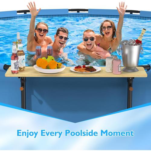 Pool Bar, Above Ground Pool Bar Table, Nordic Pine Foldable Poolside Bar, Swim Up Bar Pool Shelf Fits 3.7 Inch or Less Top Rail, Frame Above Ground Round & Oval Pool Accessories, 47×12in Table Top