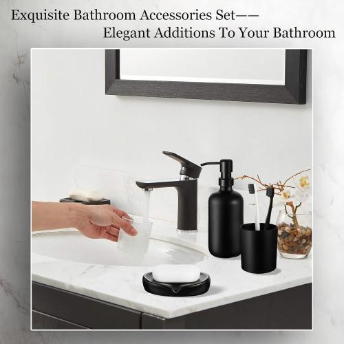 6 Pcs Matte Black Bathroom Accessories Set, Modern Luxury Liquid Soap Dispenser & Toothbrush Holder, Farmhouse Vanity Organizer with Cotton Swab Dispenser, Soap Dish, Tumbler for Bathroom Decor