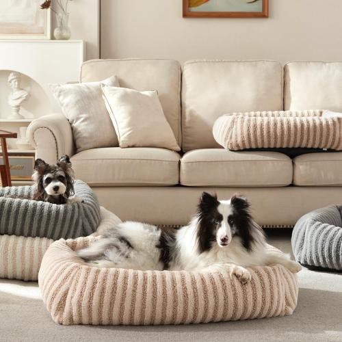 Dog Beds for Small Dogs Cats, Washable Dog Bed with Removable Cover, Soft Calming Cat Bed for Indoor Cats, Rectangle Pet Sofa Bed for Puppy Kitty, Anti-Slip Bottom,20x19x6, Beige