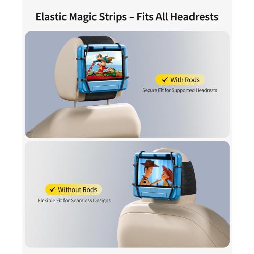 FANGOR Car Headrest Mount Holder, Tablet Holder for Kids in Back Seats, Anti-Slip Strap and Holding Net,Angle-Adjustable/Fits All 7 Inch to 12.9 Inch Tablets