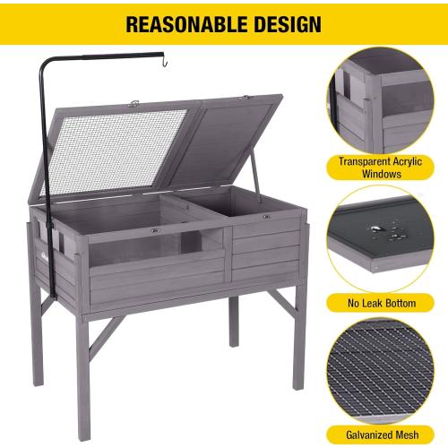 Aivituvin Tortoise Habitat, Wooden Tortoise House with Detachable Legs, Turtle Cage Reptile Terrarium with Lamp Holder