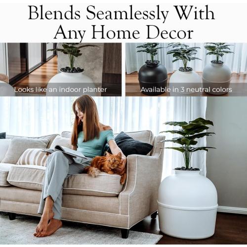 Secret Litter Box by Bundle & Bliss - Hidden Litter Box Enclosure, Patented Design with Odor Control,(NOT INCLUDED Faux Plant, Carbon Filter and Real Stones) Vivid White