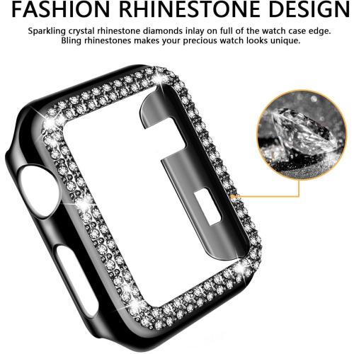 adepoy Compatible for Apple Watch Case 38mm Series 3/2/1 Bling Rhinestone Apple Watch Protective Case Bumper Frame Case Cover for Women Girl iWatch Series 38mm Black