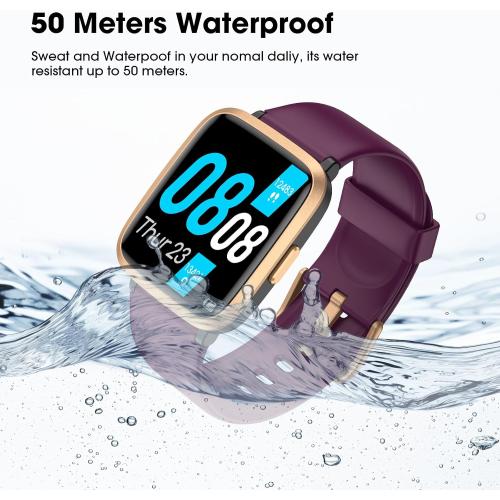 Color Red Fitness Tracker, Fitness Watch with Blood Oxygen, Blood Pressure & Heart Rate Monitor, Steps Calories Counter, Sleep Monitor, Pedometer 50 Meters Waterproof, Smart Watch for Android iPhones