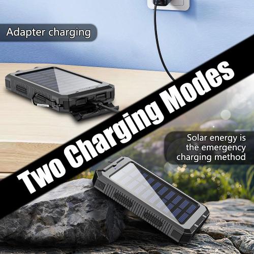 10000mAh Solar Power Bank with Type-C & Dual USB Ports for iPhone、Samsung & More，Shockproof, Dustproof, with Compass & LED Light,Safety Protections,Perfect for Outdoor & Daily Commute (Black)