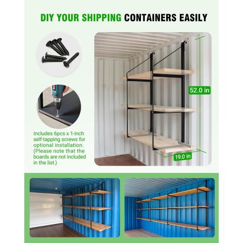 Shipping Container Shelves Shelving Brackets, Heavy-Duty 3-Tier Shelf Bracket 19(D) x 52(H) Universal Storage Racks for Cargo Containers - 2 Packs