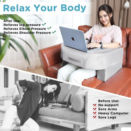 Reading Pillow Lap Desk with Adjustable Arm Support, Grey