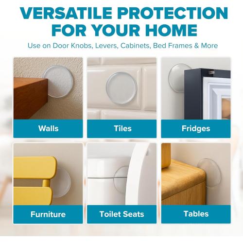 STRONGEST HOME Wall Protector for Door Knobs, 2-Inch - Clear Self-Adhesive Door Stopper Guards - Quiet Rubber Bumpers for Wall Protection, 6-Pack