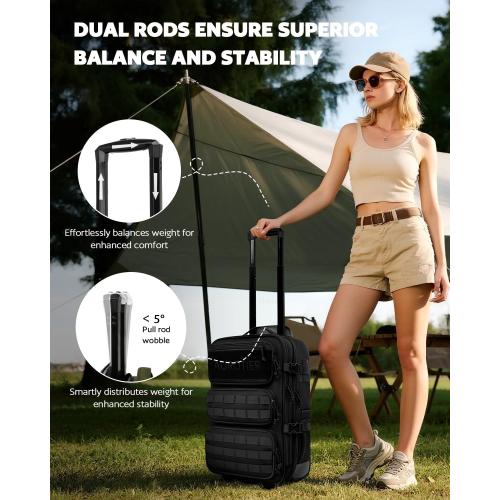 Rolling Tactical Laptop Backpack, 17 Inch Wheeled Military Computer Backpack for Men and Women, Roller Carry on Luggage for Work Travel, Overnight Molle Outdoor Hiking Bag with Wheels, Black