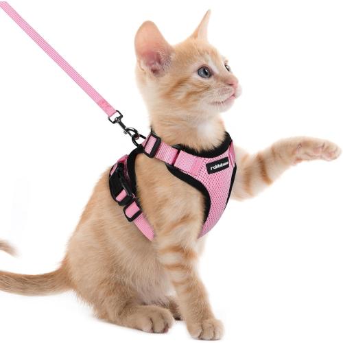 Size XS rabbitgoo Cat Harness and Leash for Walking, Escape Proof Soft Adjustable Vest Harnesses for Cats, Easy Control Breathable Reflective Strips Jacket, Pink