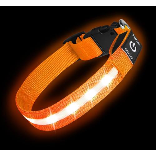 Super Bright LED Dog Collar, Waterproof Light up Collars(Orange, Large)