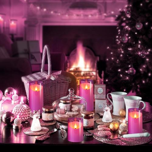 NURADA Flameless Candles: 3D Wick Unbreakable Acrylic Battery Operated LED Pillar Candles - Battery Candles with Remote and Timer for Table Wedding Centerpieces Party Decor 3 Pack Purple