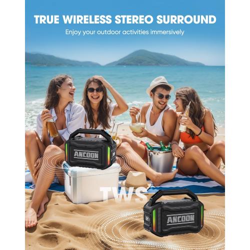 Speakers Bluetooth Wireless: 80W(Peak) Loud Speaker with Bass, 20H Playtime, IPX6 Waterproof, Large Jobsite Speakers for Work, Outdoor, Workshop, Garage, Portable Speaker with TWS (Black)