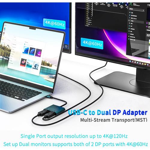 USB C to Dual DisplayPort Adapter, YMY Dual Monitor Connector 4K 60Hz, Type C to DP Screen Splitter for 2 Monitors Compatible with MacBook Pro/Air, Pad, Surface, Dell, Galaxy, Chromebook