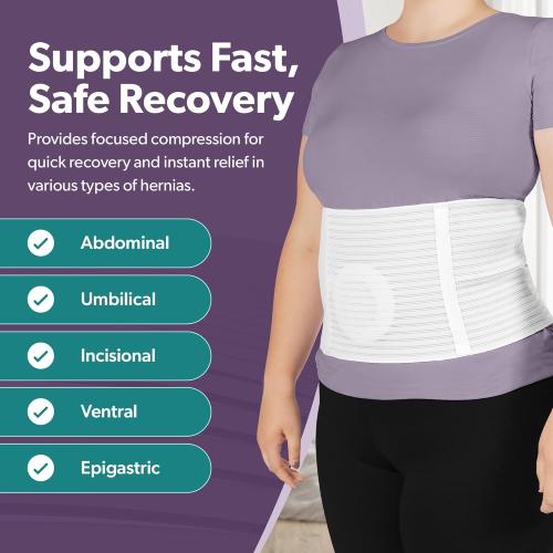 BraceAbility Umbilical Hernia Belt - Abdominal Binder Truss with Compression Pad for Belly Button, Navel, Ventral, Epigastric, Hiatal Hernia Relief, Support Brace for Men or Women (S/M 5 White)